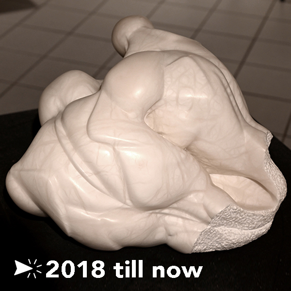 2018 - 2023 IZA, Isabelle Ardevol, woman contemporary artist, sculptress, art, sculptures. Marble, granite and alabaster sculptures. Global Warming, human being and societal impact on the planet are her main inspirations 